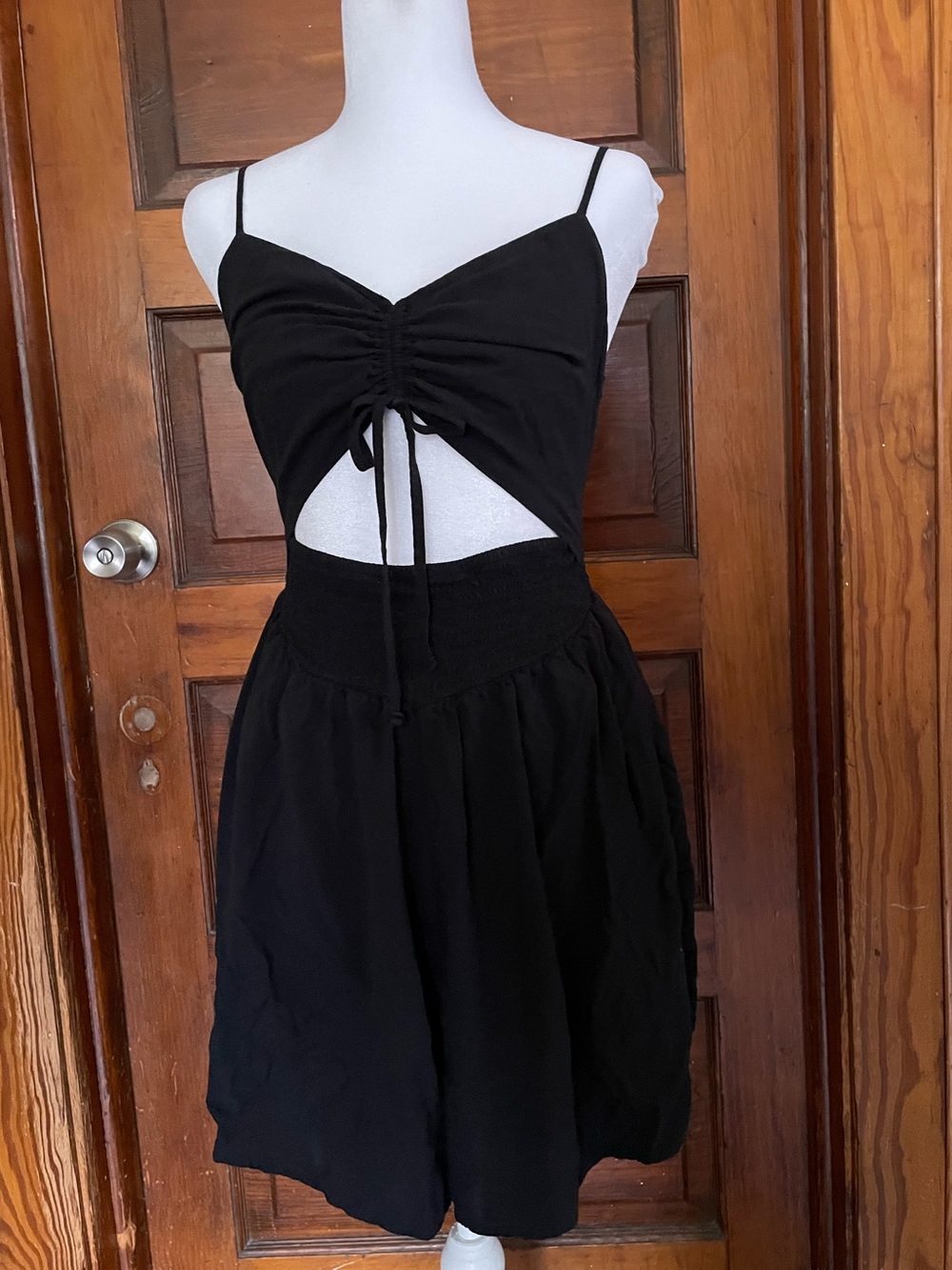 Black Cutout Ruched Spaghetti Strap Romper Dress *Regular*